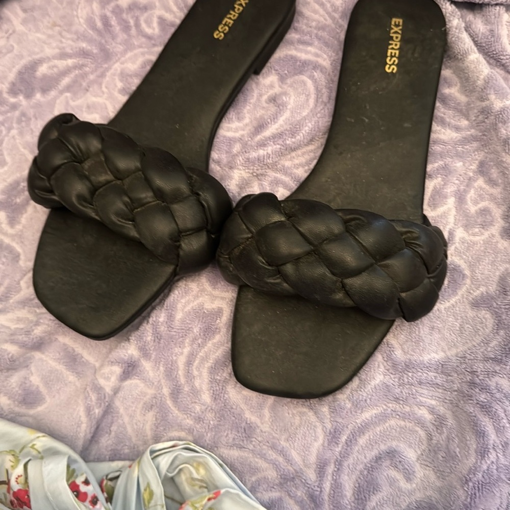 Express Women's Black Braided Slide Sandals